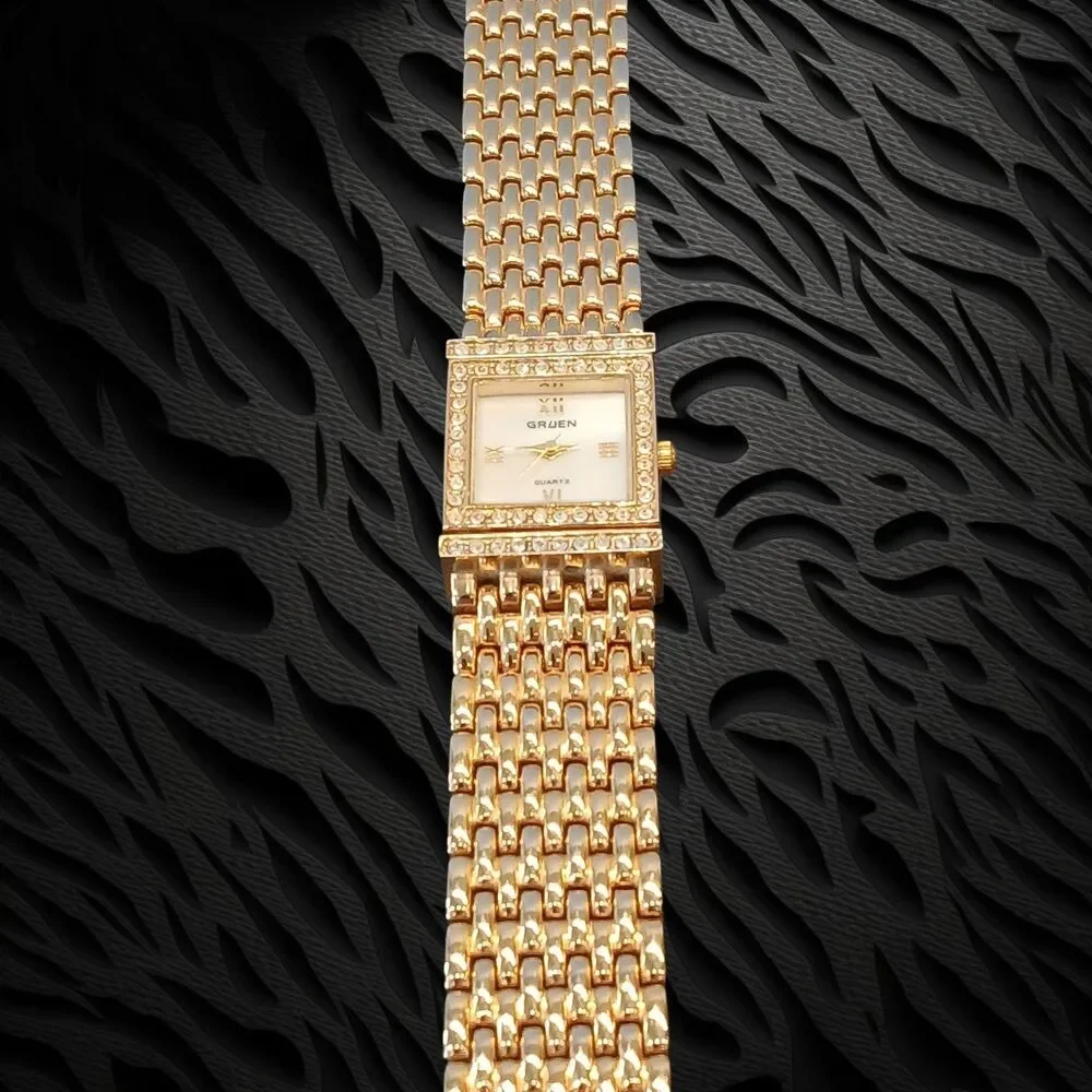 Rare Gruen Bangle Quartz Watch, Reversible Dial, 21MM MOP Dial, Japan Movement